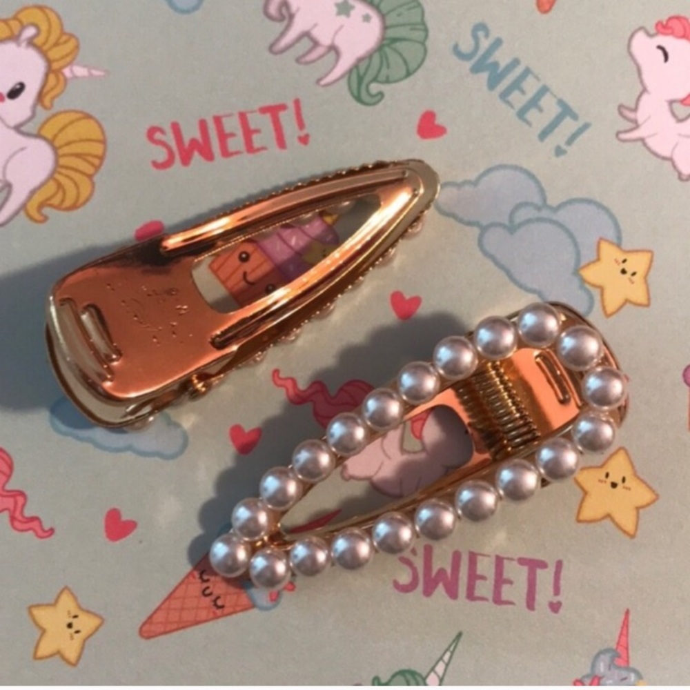 Large pearl gold barrettes clip in study hold cute - Picture 2 of 2